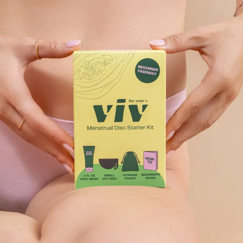 Viv Disc Starter Kit - Beginner Menstrual Disc, 100% Medical-Grade Silicone Reusable Comfort Period Disc with Cleansing Gel Wash and Storage Pouch