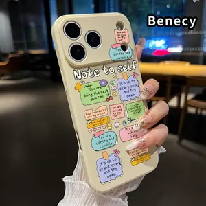 Straight Edge Phone Case for iPhone 17 15 16 14 Pro Max 13 12 11 XR XS Plus Air E  Self - Love Note Pattern Anti-Scratch Shockproof TPU Bumper Drop-proof Cover Cellphone Protective