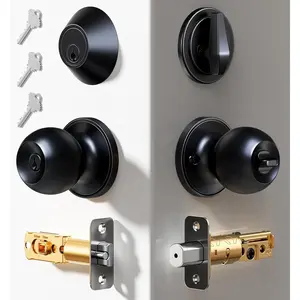 Keyed Alike Exterior Door Knob and Single Cylinder Deadbolt Combo Set, Easy Installation Keyed Same Entry Door Lock for Entrance Front Door, Heavy Duty, Matte Black
