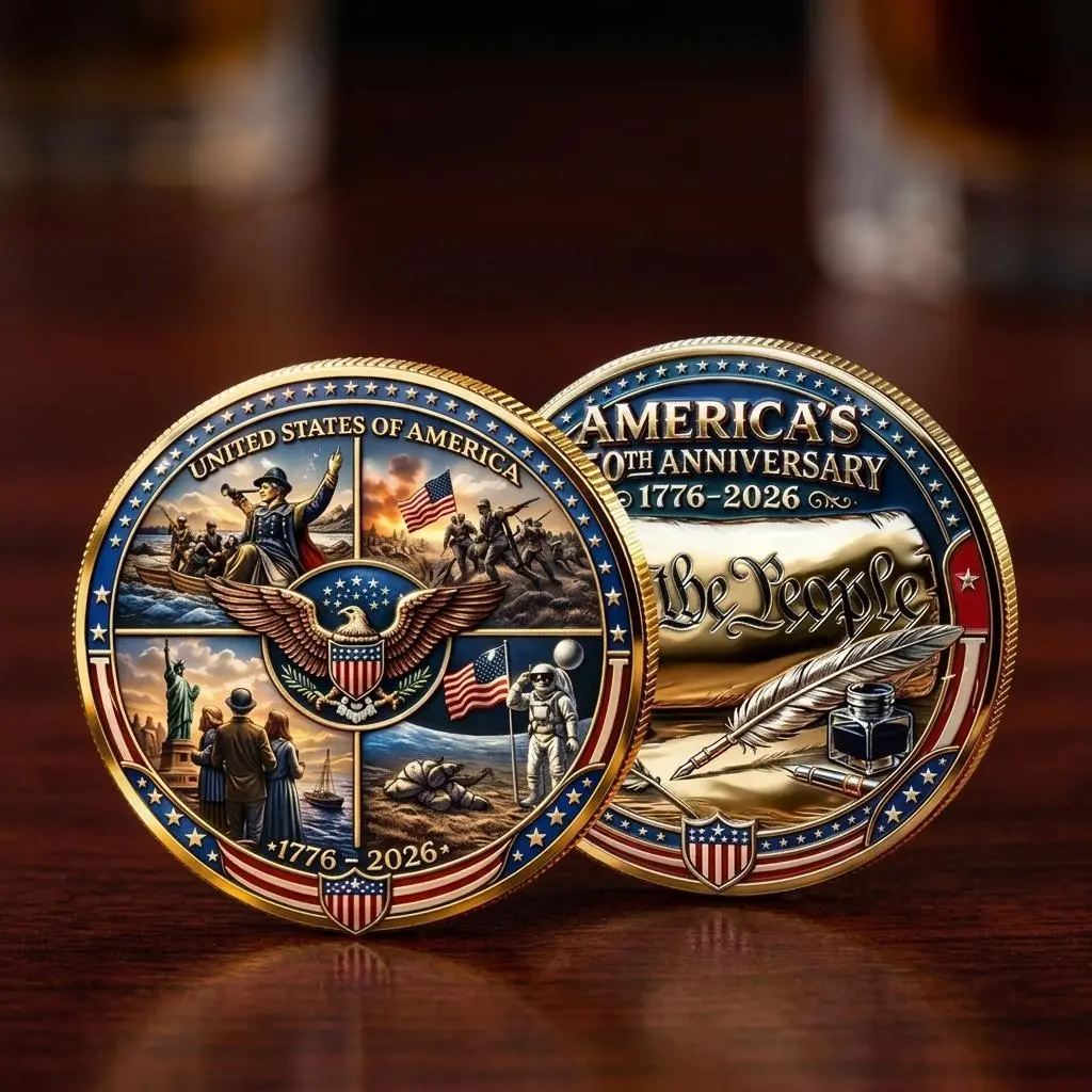 1PC America 250th Anniversary Commemorative Coin Alloy 3D Relief Historic Celebration Theme Patriotic- American Independence Commemorative Coin 1776–2026 | USA Semiquincentennial Medal Coin | 250th Anniversary American Collectible