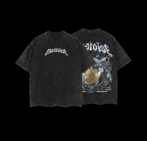 Pocket Monsters "Blastoise" Vintage Unisex Oversize Anime Manga Acid Washed Heavyweight Cotton T-shirt for Fans
