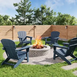 GAOMON Modern HDPE Plastic Adirondack Chair Set of 4 - Oversize 380 LB Poly Lumber Weather Resistant Firepit Chair - Outdoor Patio Chairs with Wooden Textured for Deck, Pool, Porch - Navy Blue