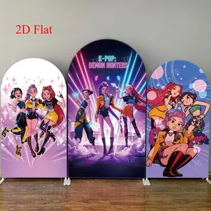 15-day 2D Flat Delivery Pink Purple Neon Anime Girl Group Arch Backdrop Cover Set for Birthday Party