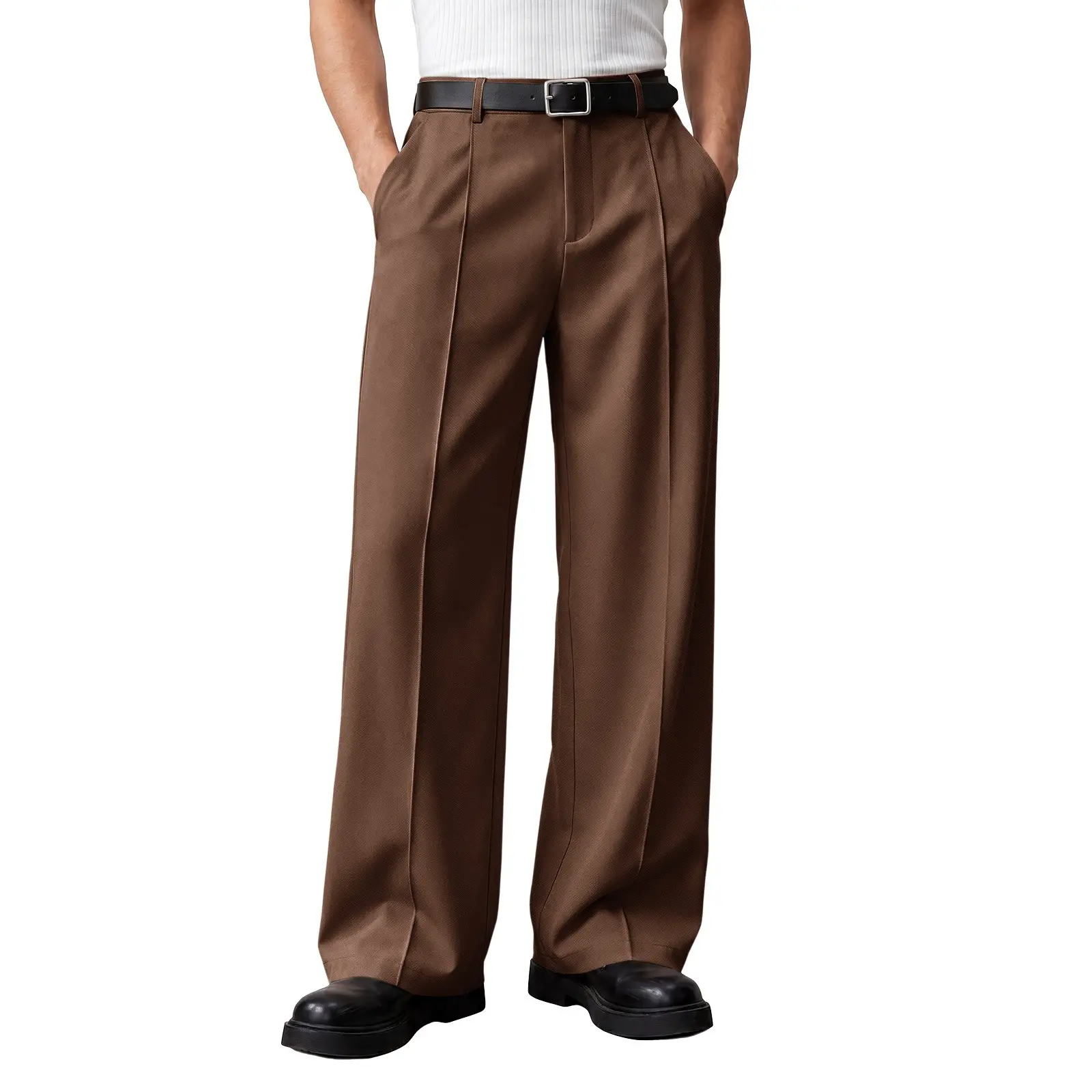 Runcati Mens Baggy Dress Pants Casual Pleated Wide Leg Lightweight Trousers | Loose Fit Old Money Pants, Work Business Relaxed Fit Slacks, Two Side Pockets, 30"/32" Suit Pants, Stretchable Elastic Waist