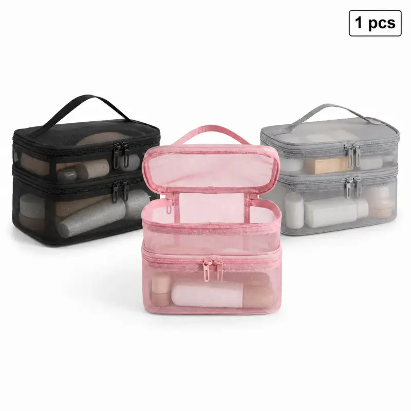 Mesh Large-Capacity Makeup Bag - Home Organizer Storage Pouch for Travel Toiletries, Skincare & Beauty Essentials