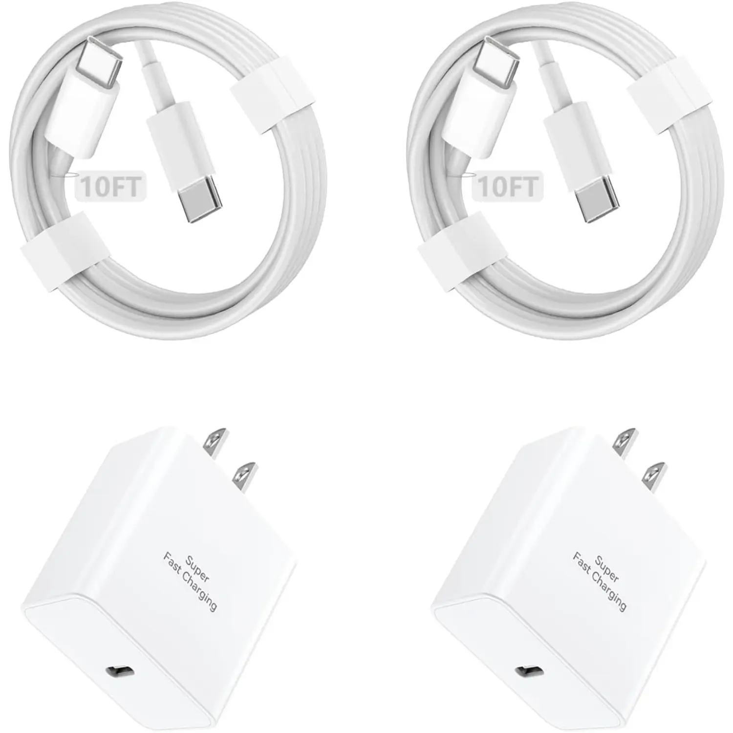 45W Super Fast Type C Charger, 10FT Long USB C to C Cable with Wall Charging Block for iPhone 17 16 15 Pro Max Charger and for Samsung Galaxy S25 Ultra/S25+/S25/S24/S23 Ultra/S23+/S22 /S22+ 2Pack