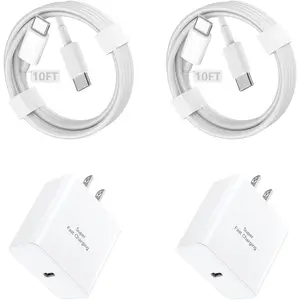 45W Super Fast Type C Charger, 10FT Long USB C to C Cable with Wall Charging Block for iPhone 17 16 15 Pro Max Charger and for Samsung Galaxy S25 Ultra/S25+/S25/S24/S23 Ultra/S23+/S22 /S22+ 2Pack