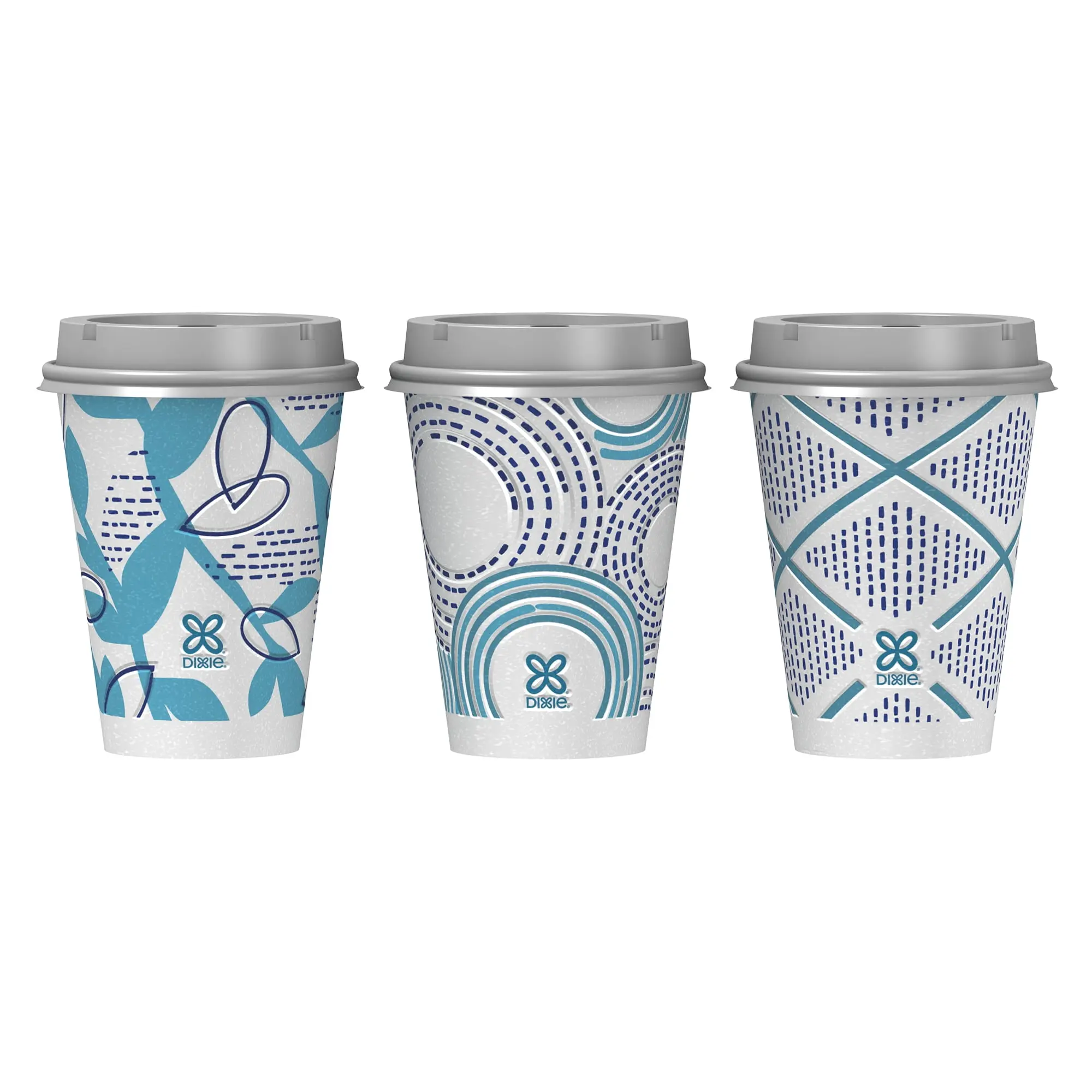 Disposable Insulated Paper Cups with Lids - 12 oz, 60-Count Pack, Leak-Resistant, Non-Slip Grip, Multi-Color Assorted Design for Hot & Cold To-Go Drinks (Home & Festive Party Disposable Tableware)