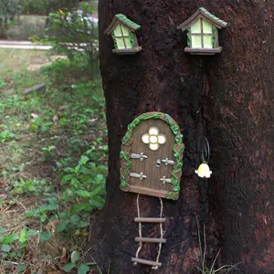 New Fairy Night Glow Window Hanging Decor, Creative Resin Wood-Like Garden Tree Ornament, Landscape Decoration for Courtyard