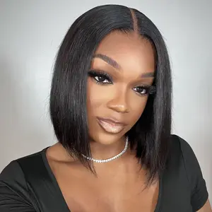 NC hair 13x4 Lace Wig Bob Straight Human Hair 200% Density Natural Color Pre-Bleached Glueless Ready to Wear
