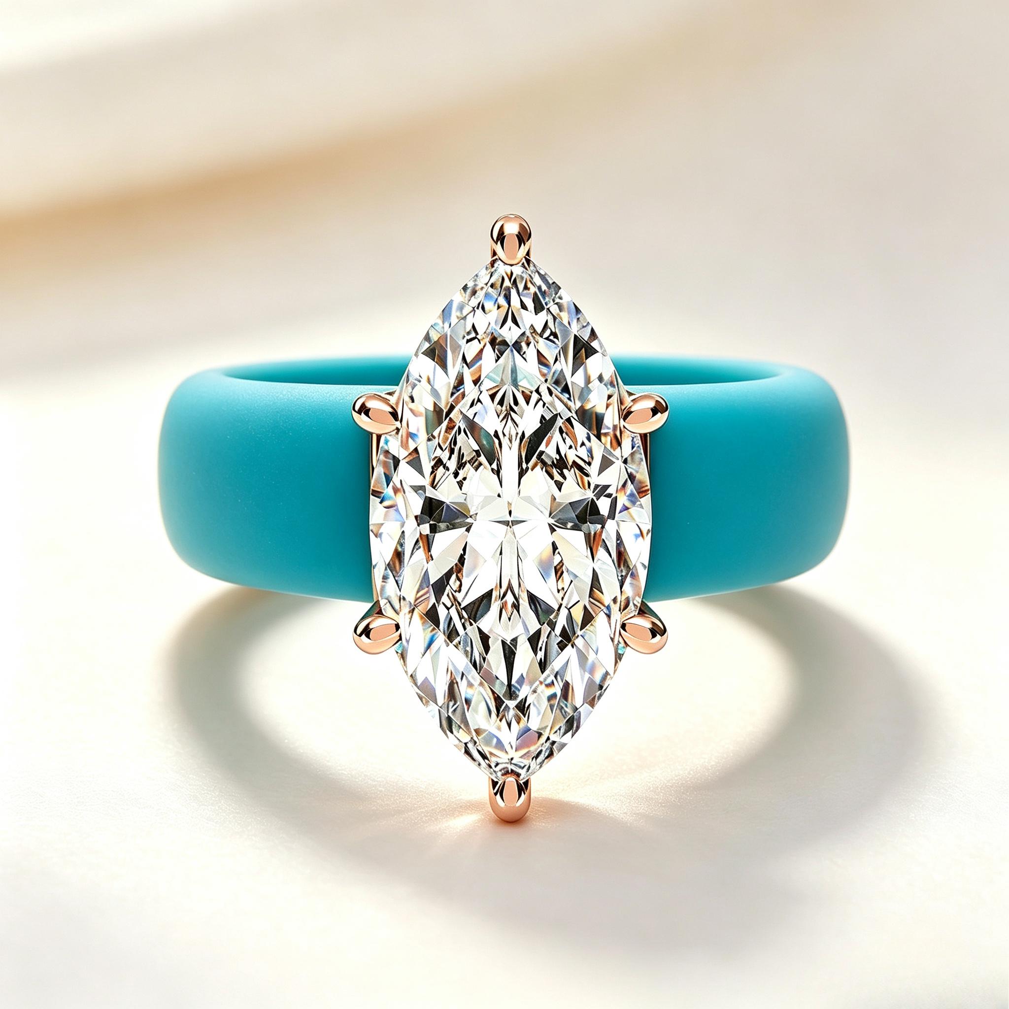 Women's Silicone Wedding Ring - Large Marquise Cut CZ Stone, Rose Gold Prong Setting, Comfortable Elegant Band for Casual, Sports Wear