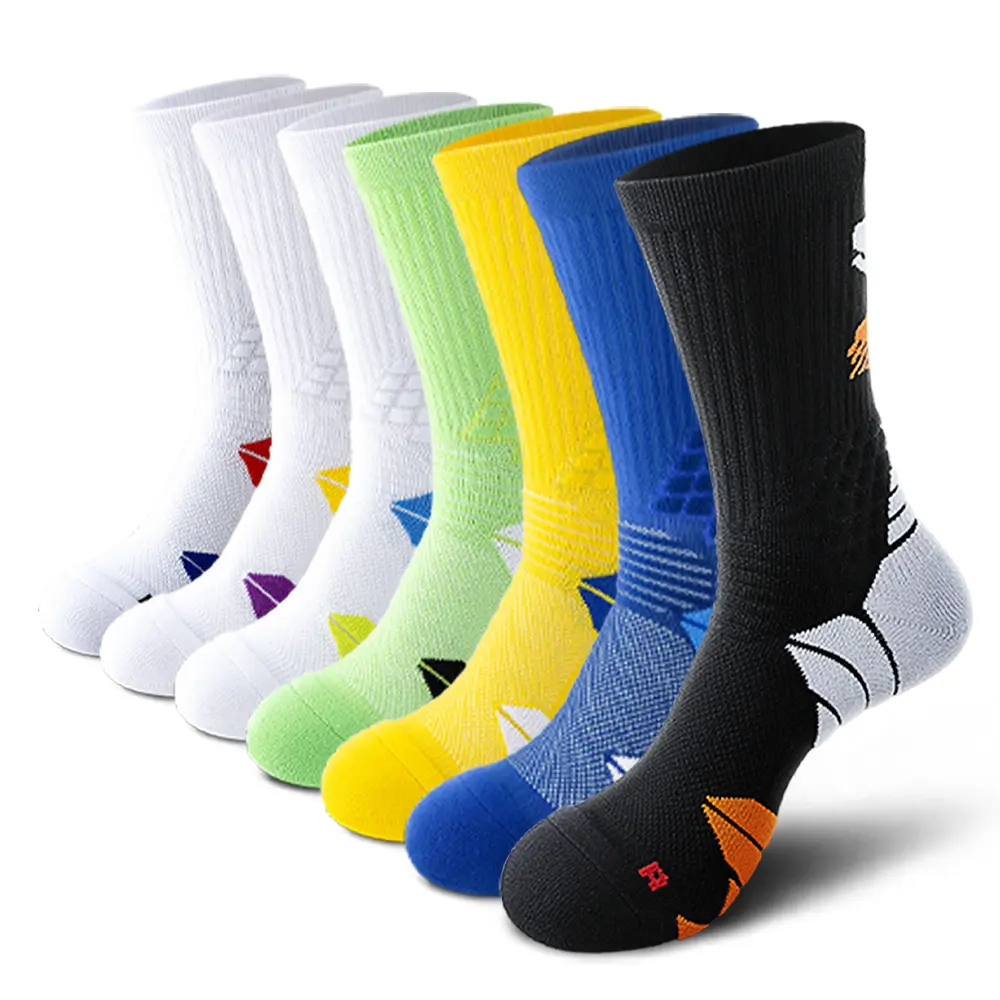 Men's 5-Pair Calf High Moisture Wicking Sports Athletic Socks - Cotton, Cushioned Arch Support, Ankle Compression, Sweat Absorbent, Wear-Resistant for Running, Basketball, All Seasons, Moisture Wicking Socks