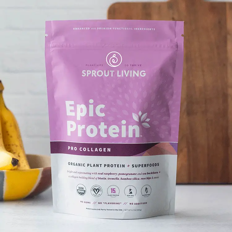 Sprout Living Epic Protein Pro Collagen Organic Plant Protein & Superfoods Powder 336g Vegan Dairy Non-GMO Gluten Free Sugar Free Perfect Keto Drink M