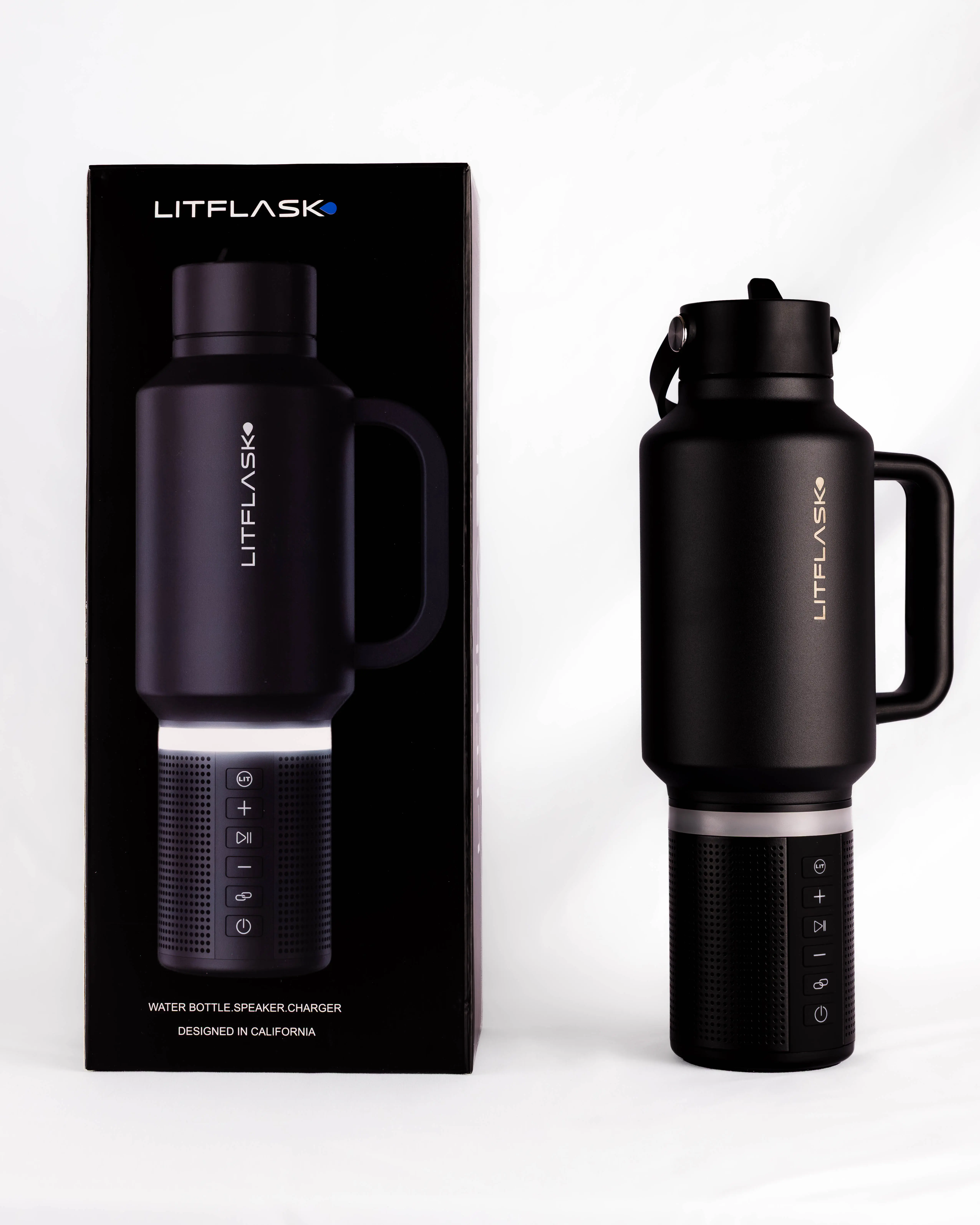 LITFLASK 32 oz Double-Insulated Stainless Steel Water Bottle with Premium Speaker & Charger for Active Lifestyle