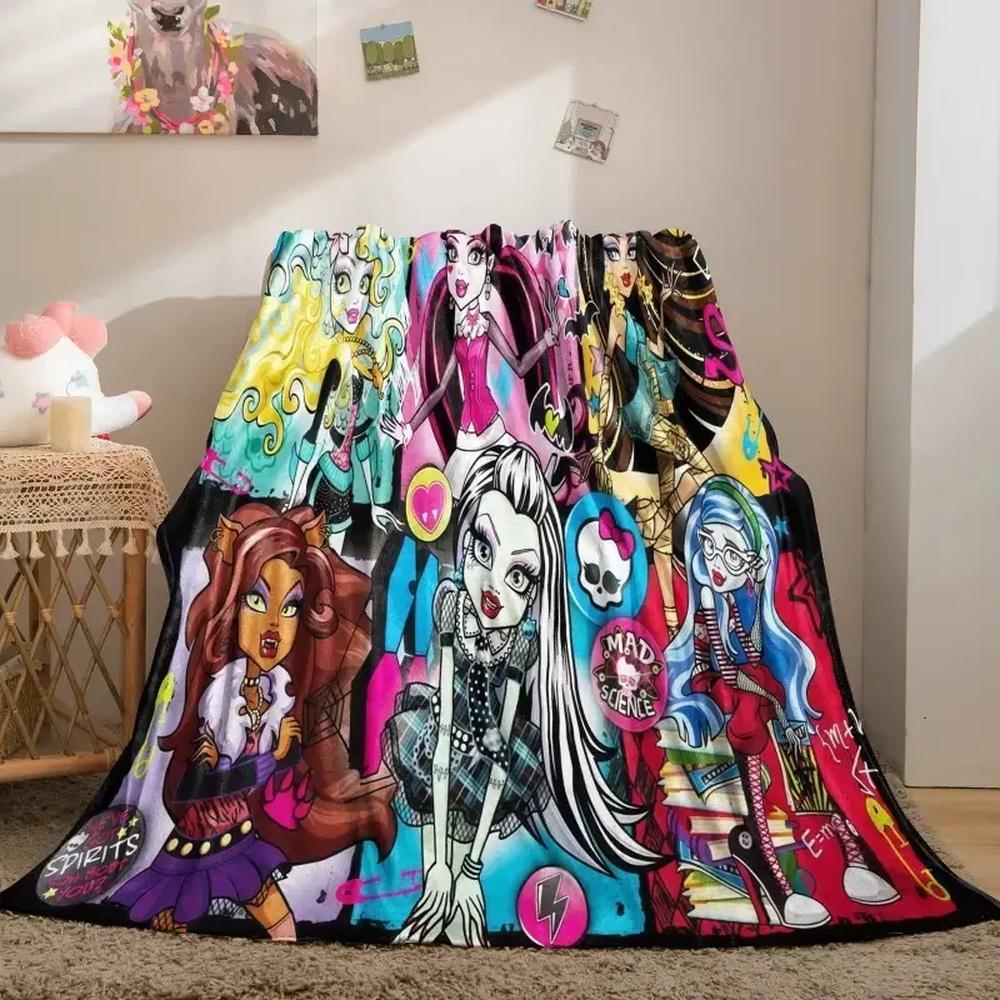 Monster High Ghouls Collage Printed Flannel Blanket - 2000s Retro Cartoon Character Design, Soft Durable Breathable Warm Soft Throw, Decorative Gift for Nostalgia Fans, Versatile Home Decor, Monsterhigh, Breathable Warm Blanket