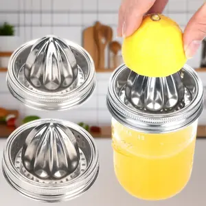 2-Pack Stainless Steel Mason Jar Juicer Lids, Manual Citrus Reamer for Wide Mouth Mason Jars, Lemon Juicer Attachment