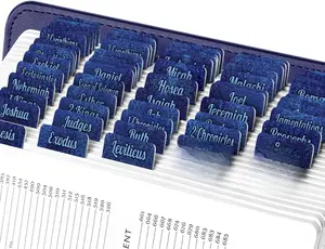 Blue Leather Look Bible Tabs for Old and New Testament, 80 Large Print Tabs for Bible Study, Water-Resistant and Durable Index Tabs for Women and Men - 1.7" Wide