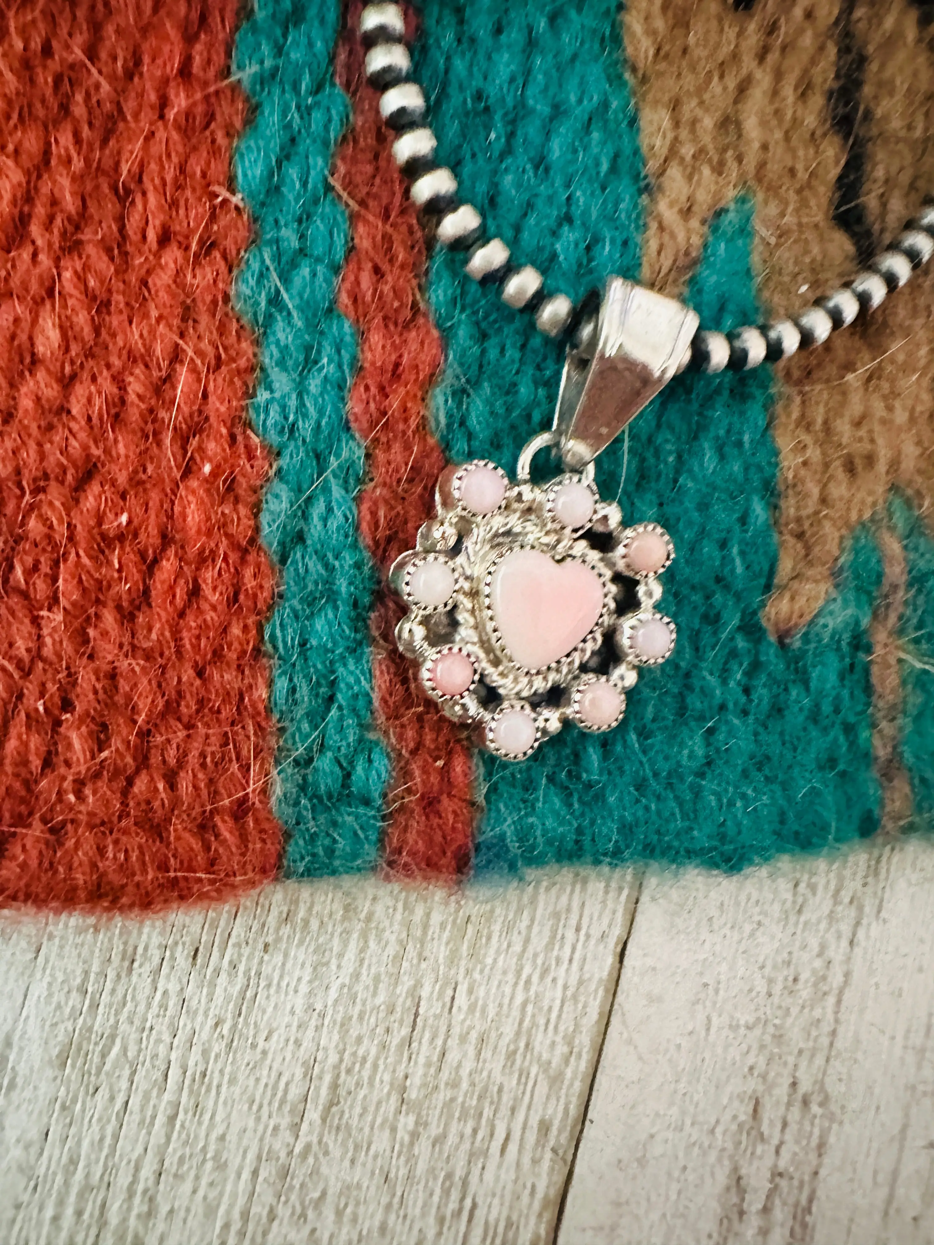 Handcrafted Queen Pink Conch Shell & Sterling Silver Heart Pendant