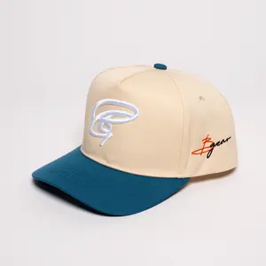 Two-Tone Beige & Teal Baseball Cap | Breathable 6-Panel Adjustable Snapback Hat | Lightweight Sports & Streetwear Cap