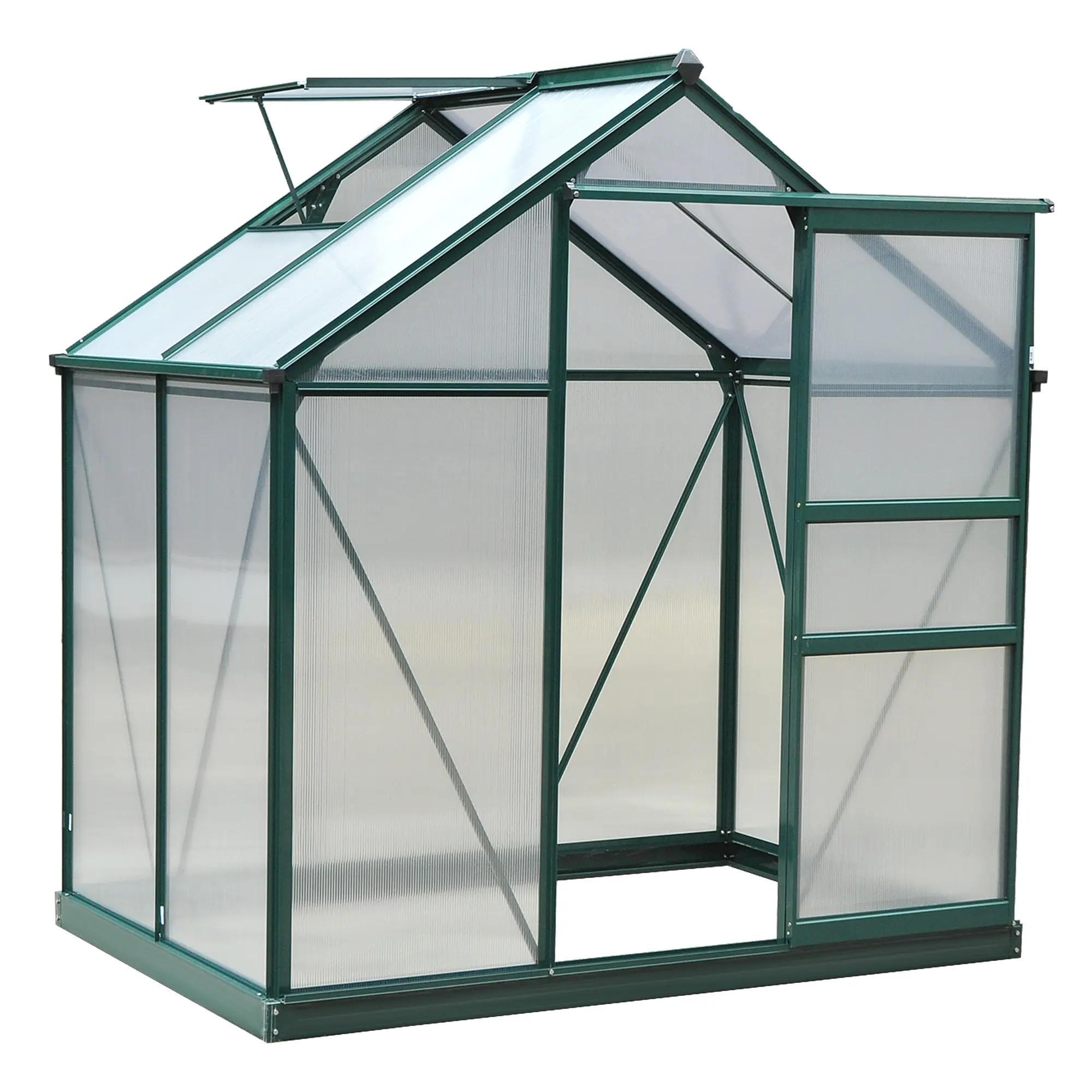 Outsunny 6'x4' Dark Green Outdoor Walk-in Polycarbonate Greenhouse with Solid Polycarbonate Shed, Rain Gutter, Roof Vent, UV Protection, Wind Resistance, Heat Control, Humidity Regulation, Ideal for Patio, Backyard, Perfect for Seedlings, Control Heat, Tr