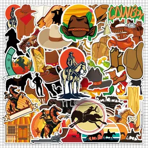 Western Cowboy Themed Sticker, Decorative 100pcs/set Self Adhesive Decor Paper, Decor Sticker for Gift Greeting Card Water Bottle Laptop Phone, Ornaments