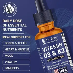 Dr. Berg Maximum Strength Vitamin D3 K2 Liquid Drops with MCT Oil – 5,000 IU Liquid Vitamin D3 with K2 – Supports Strong Bones, Heart, Energy, Immunity, and Overall Vitality* - Unflavored 1 Fl Ozundefined