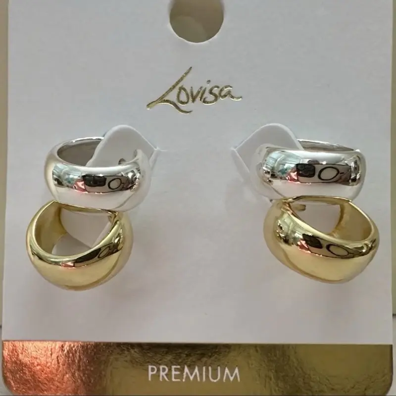 Two-Tone Silver and Gold Double Hoop Earrings