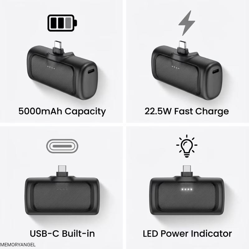 22.5W Fast Charging 5000mAh Mini Portable Power Bank, USB-C Dual-Mode Polymer Battery, Universal Compatibility for iPhone 16/15 & Android Devices