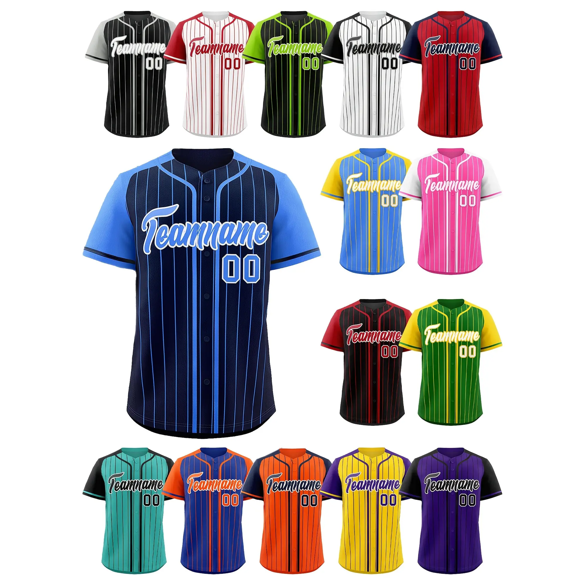 Unisex Custom Striped Baseball/Softball Jerseys (S-4XL) - Personalized with Unisex Names, Numbers, Team Logos, Breathable Quick-Dry Nylon, Relaxed Cut Short Sleeve Tops, Ideal for Games, Casual Wear, Team Uniform Gifts