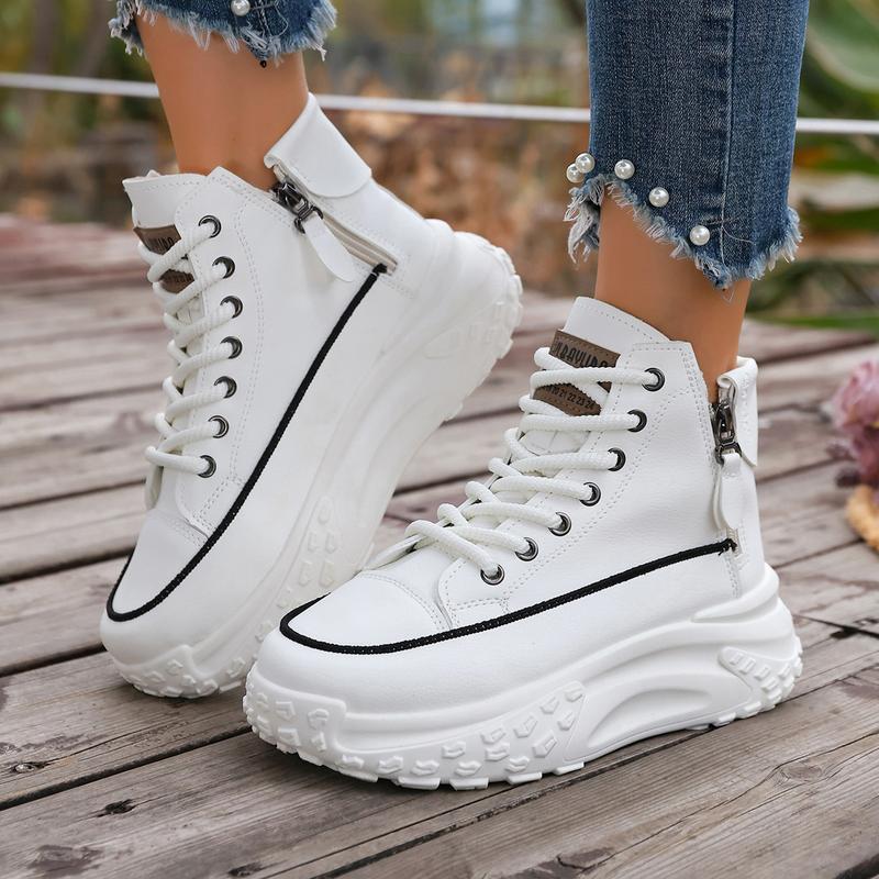 Spring and Autumn new arrival high-top shoes, round toe, thick sole for added height, soft sole, casual sneakers, street style white shoes.