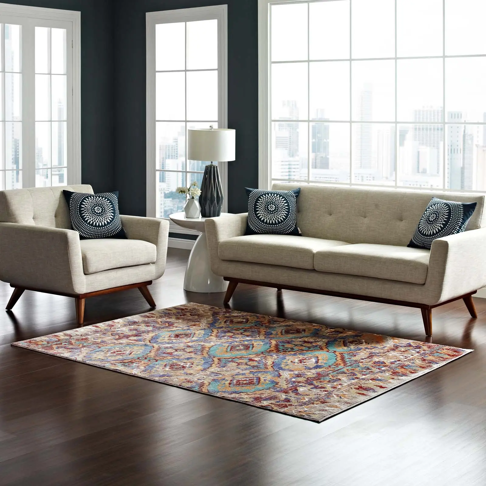 Modway Centehua Distressed Southwestern Aztec 8x10 Area Rug, Multicolored Home Decorative Rug, Home Decorative Rugs
