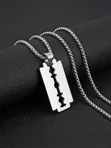Hiphop Razor Pendant Necklace, Cool Hiphop Style Fashion Jewelry Gift, Unique Trendy Sweater Chain, Cuban Link Chain, Stainless Steel, Casual All Seasons