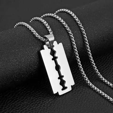 Hiphop Razor Pendant Necklace, Fashion Necklace, Cool Hiphop Style Streetwear Statement Jewelry Gift, Unique Trendy Sweater Chain, Cuban Link Design Chain, Stainless Steel Necklaces, Casual All Seasons