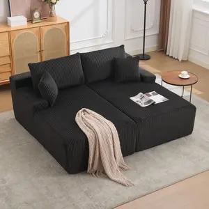 Grey/Black/White 80 Inch Oversized Cloud Plush Corduroy Double Chaise Lounge Sofa Bed Deep Seat with 4 Pillows No Assembly Required Modern Comfy Sleeper Loveseat for Living Room Bedroom Office Home Furniture