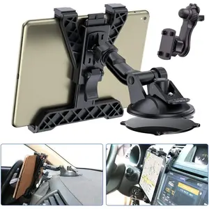 Tablet Holder for Car Dashboard, iPad Car Suction Cup Mount for Truck Windshield Vent with Flexible Arm Clip, for All 6"-11" Apple iPad Samsung Galaxy Tab Tablets, 360° Rotation, Black
