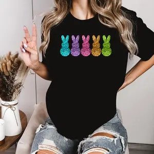 Easter Bunny Peeps Tshirt, Easter Shirt, Faux Glitter Cute Easter Gift, Marshmallow Peep Tee