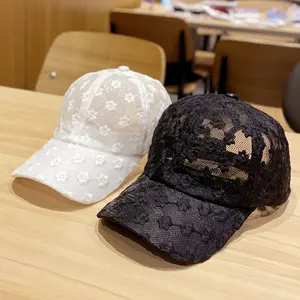 Lace baseball cap, adjustable, fashionable and versatile, with hollow design for ventilation, sun protection and shade, women's sports beanie hat.