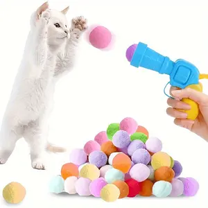 Mini Fluffy Interactive Cat Toy Set, Geometric Pattern Elastic Plush Ball Game for All Breeds, Durable Plastic Pet Accessories, Durable Materials, for Indoor Cats to Play with You, Enhances Bonding & Trust, Bonding Activity, No Batteries Required
