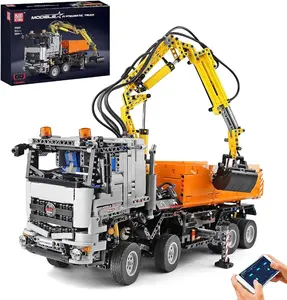 Mould King 19007 Engineering Crane Pneumatic Truck Building Blocks, Engineering Truck with Remote Control and Motors, 2819 Parts Large MOC Remote Control Car Clamp Blocks Bricks Toy
