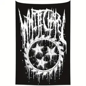 1pc Whitechapel Gothic Metal Band Tapestry Wall Hanging - Black & White Dripping Paint Art with Star Motif, Horizontal Fabric Banner for Bedroom, Living Room, Dorm Decor, Gothic Home Decor Size