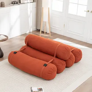 Orange Adjustable Floor Sofa 5 Cylindrical Pillows Corduroy Fabric Cotton Filled Versatile Configurations Lazy Sofa for Living Room Bedroom Office Dormitory Moderncorduroysofa Modularcouchsleeper