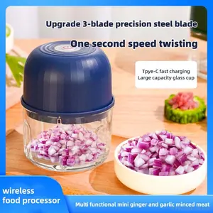 Electric Onion Chopper, 4 Sharp Blades,Portable Veggie Chopper, Garlic Grinder Masher, Blender to Vegetable, Cordless Food Processor for Ginger, Chili, Fruit, Meat, Spices, Beans, etc FFVentureVibe8