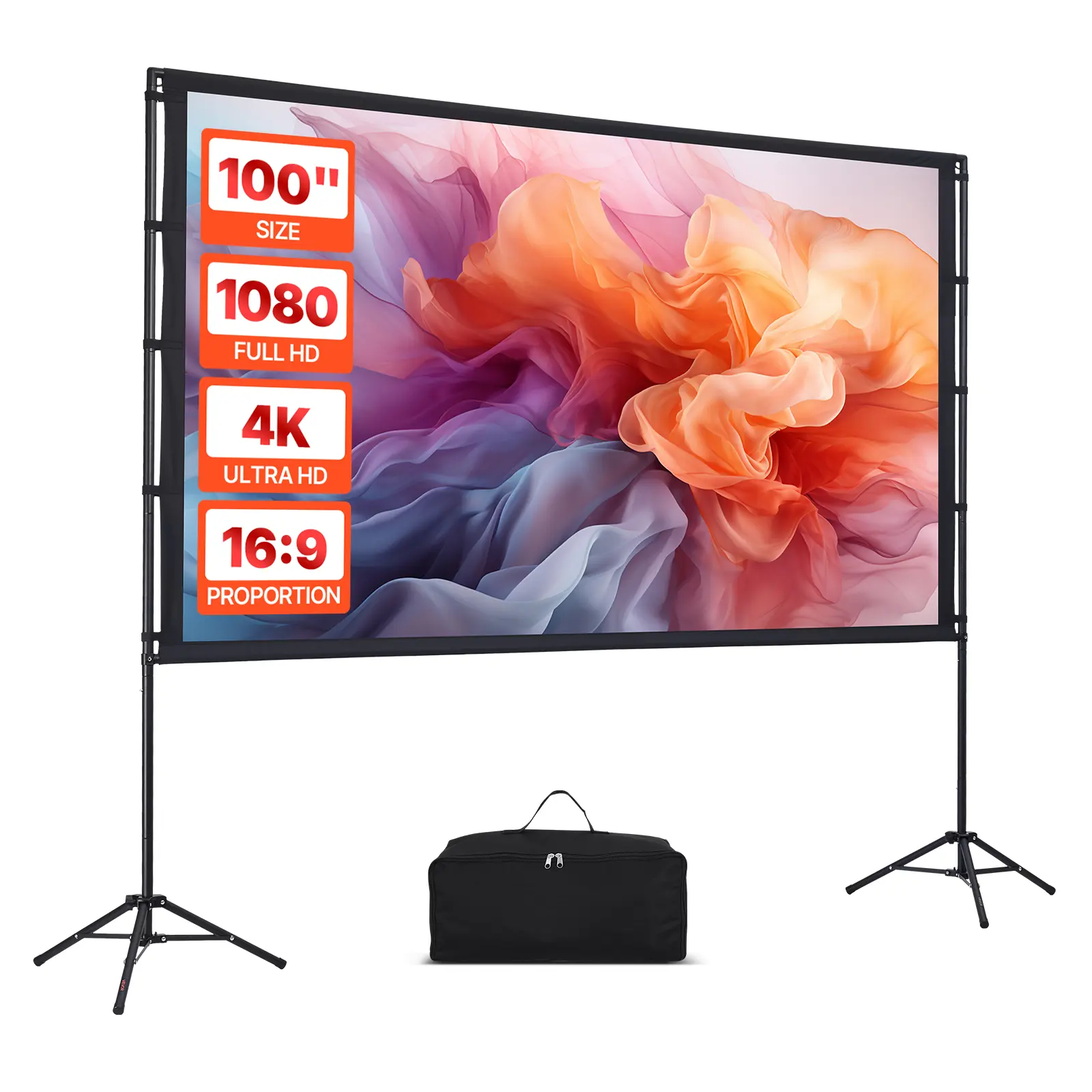【summerfinds】VEVOR Projector Screen with Stand, 100 Inch 160° Wide Angle Indoor Outdoor Projection Screen, 16:9 4K HD Wrinkleless Portable Dual-Tripod Screens with Carry Bag, for Movie Home Theater Presentation,summerwins