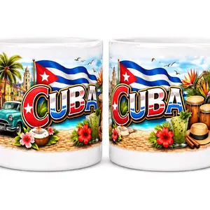 Cuba Coffee Mug | Cuban Gift Cup | Havana Vintage Car Mug | Blue & Colorful Design | 11oz Coffee Mug