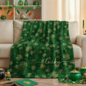 Horaldaily St. Patrick's Day Flannel Blanket Throw, Green Shamrock Celtic Art Style Soft Fuzzy Plush Cozy Fleece Blankets for Couch Sofa Bed Lounging, Ideal Gifts for Kids Adults Self, 60x80