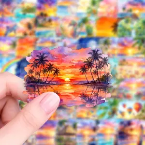 50pcs Hawaiian beach theme Stickers- Vibrant PET Decals for Laptop, Notebook, Phone Case, Guitar, and Skateboard Decoration| tropical beach themr Stickers| Vibrant Decals