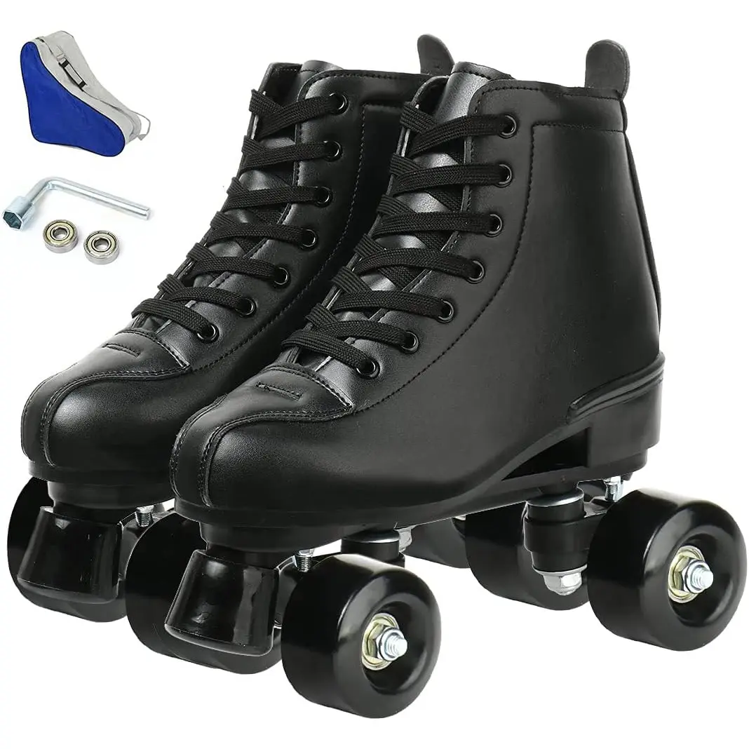 Unisex Roller Skates Double Row Four Wheels High-top Roller Skates Lightning Pattern for Beginners Womens Mens Boys and Girls