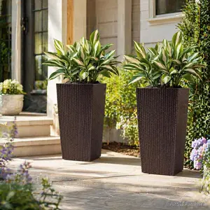 30-in Tall Sturdy Plastic Large Flower Pot with Self-Watering System, Drainage Holes, Inner Trays, Inner Bucket, Water Level Monitor, Brown Finish for Garden, Patio, Sturdy Plastic Pot
