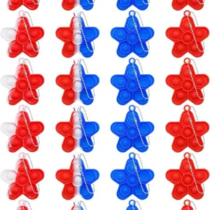 24Pcs Patriotic Red White Blue Star Mini Fidget Sensory Pop Keychains - Stress Relief Toys for Kids, 4th of July Independence Day Party Favors
