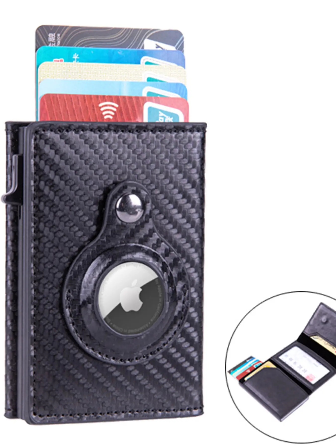 Carbon Fiber PU Leather Credit Card Wallet, Aluminum Alloy Automatic Card Holder, Stylish and Unique Design, Slim Card Storage, Fashionable Credit Card Case